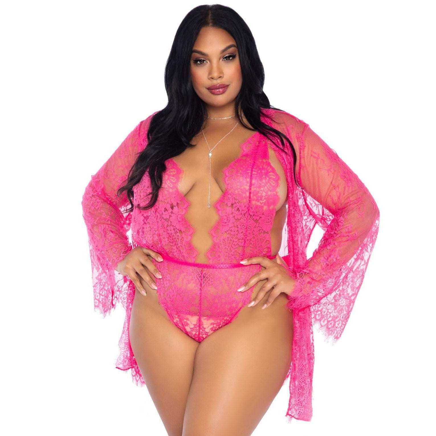 Leg Avenue Floral Lace Teddy and Robe Set Loveoutlet